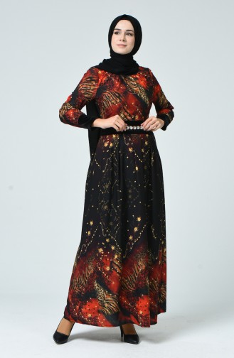 Patterned Dress 1645-01 Black Orange 1645-01
