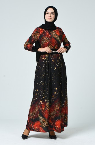 Robe à Motifs 1645-01 Noir Orange 1645-01