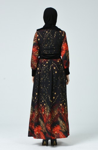 Robe à Motifs 1645-01 Noir Orange 1645-01