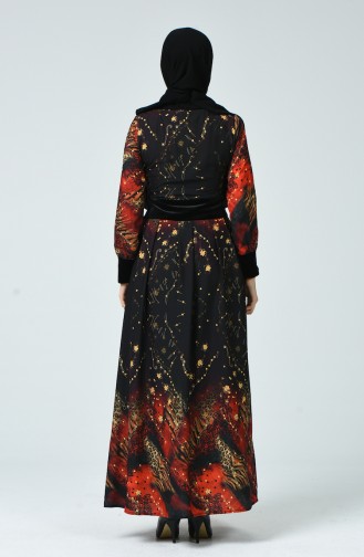 Patterned Dress 1645-01 Black Orange 1645-01