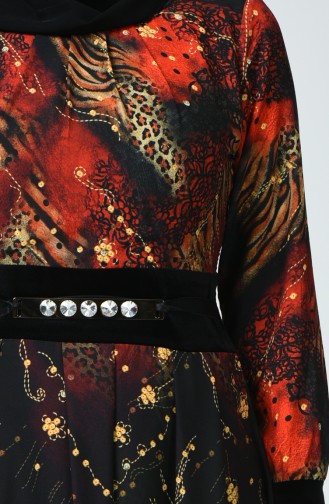 Robe à Motifs 1645-01 Noir Orange 1645-01