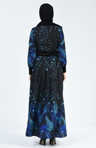 Patterned Dress 1645-02 Black Saxe Blue 1645-02