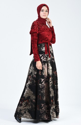 Claret Red Hijab Dress 3073-03