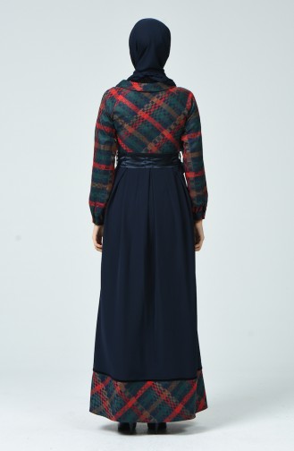 Belted Pleated Dress 3952-01 Navy Blue Red 3952-01