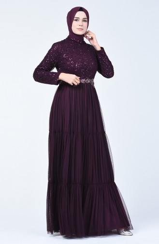 Plum Hijab Evening Dress 52769-01