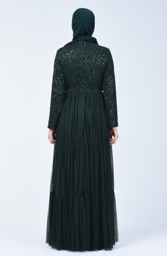 Robe de Soirée en Tulle Détail à Paillettes 52769-03 Vert 52769-03