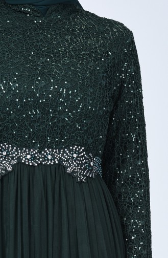 Sequin Detailed Tulle Evening Dress 52769-03 Green 52769-03