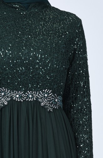 Robe de Soirée en Tulle Détail à Paillettes 52769-03 Vert 52769-03