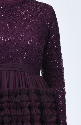 Robe de Soirée en Tulle Détail Paillettes 52770-01 Plum 52770-01