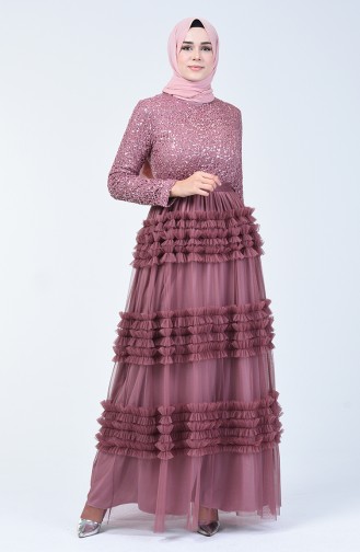 Dusty Rose Hijab Evening Dress 52770-07