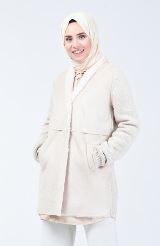 Fur Detailed Cardigan Cream 1432-01