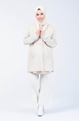 Fur Detailed Cardigan Cream 1432-01