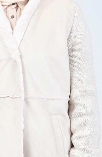 Fur Detailed Cardigan Cream 1432-01