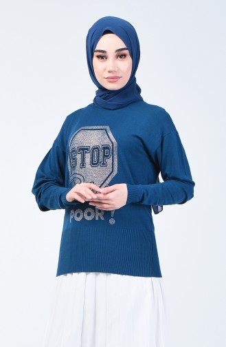 Pull Tricot Court İmprimée de Pierre 0583-06 Pétrole 0583-06