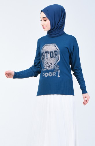 Pull Tricot Court İmprimée de Pierre 0583-06 Pétrole 0583-06
