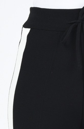 Şeritli Triko Bol Paça Pantolon 4194-01 Siyah