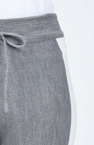 Şeritli Triko Bol Paça Pantolon 4194-02 Gri