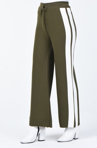 Striped Knitwear wide Leg Pants 4194-04 Khaki 4194-04