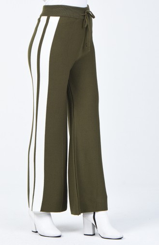 Striped Knitwear wide Leg Pants 4194-04 Khaki 4194-04