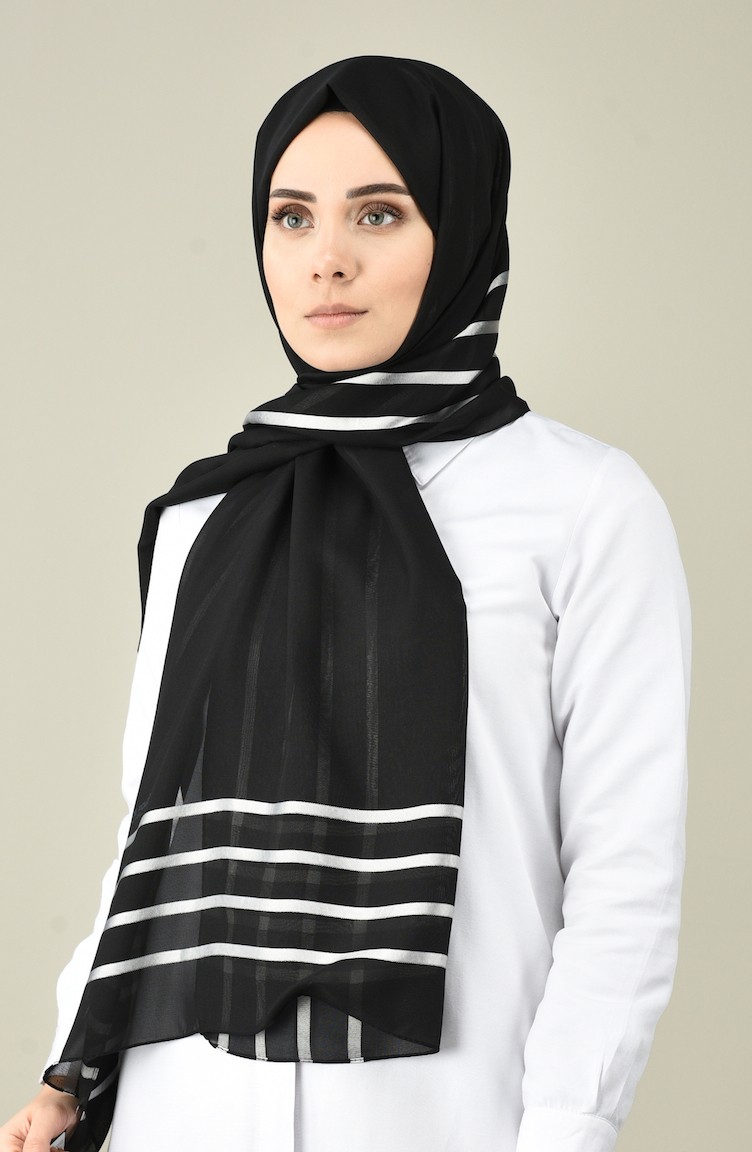 Abiye Şal 26005-12 Siyah Gümüş Gri