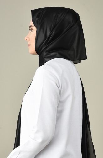 Leder Deri Görünümlü Şifon Şal 50053-19 Siyah