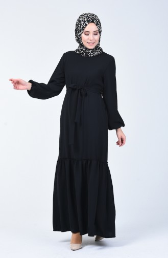فستان بحزام قماش آيروبين أسود 0063-02