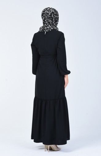 فستان بحزام قماش آيروبين أسود 0063-02