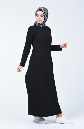 Schwarz Hijab Kleider 3132-02