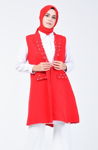 Gilet Détail Perles 14128-06 Rouge 14128-06