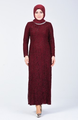 Claret Red Hijab Evening Dress 2230-04