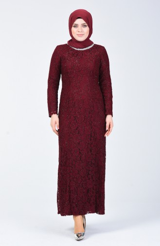 Claret Red Hijab Evening Dress 2055-04