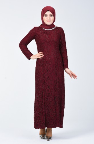 Claret Red Hijab Evening Dress 2055-04