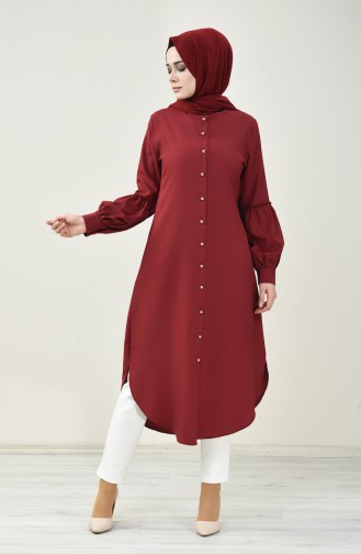 Düğmeli Uzun Tunik 5028-07 Bordo