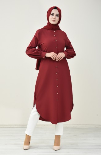 Düğmeli Uzun Tunik 5028-07 Bordo