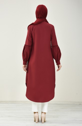 Düğmeli Uzun Tunik 5028-07 Bordo