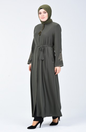 Abaya Brodée Grande Taille 5938-02 Khaki 5938-02