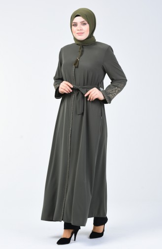 Grosse Grösse Besticktes Abaya 5938-02 Khaki 5938-02