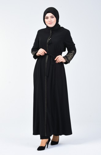 Big Size Embroidered Abaya Black 5938-03