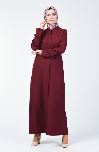 Abaya Manche à Froufrous 0261-04 Bordeaux 0261-04