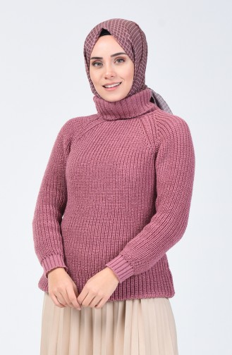 Pull Tricot à Col Roulé 1002-06 Rose Pâle 1002-06