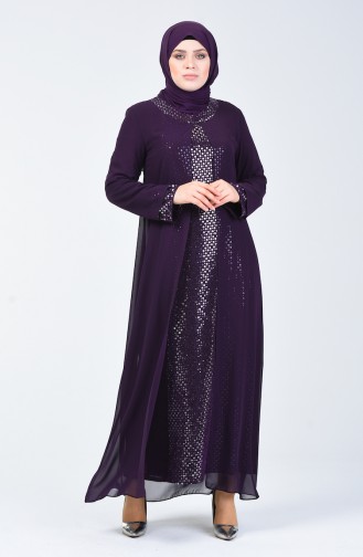 Robe de Soirée a Paillettes Grande Taille 4747-02 Pourpre 4747-02