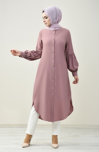 Düğmeli Uzun Tunik 5028-06 Pembe