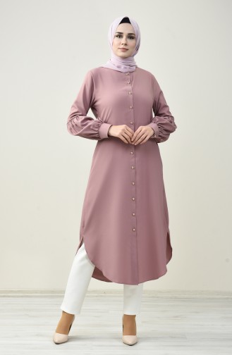 Düğmeli Uzun Tunik 5028-06 Pembe