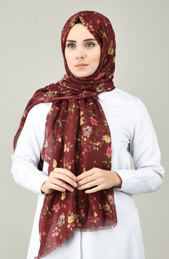 Floral Patterned Cotton Shawl Cherry 4590-19