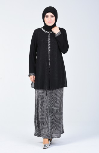 Black Hijab Evening Dress 1011A-01