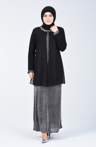 Black Hijab Evening Dress 1011A-01