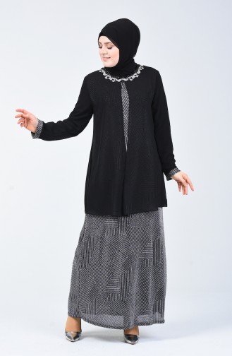 Black Hijab Evening Dress 1011A-01