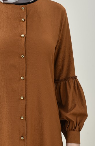 Düğmeli Uzun Tunik 5028-10 Taba