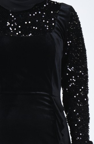 Robe de Soirée en Velours à Paillettes 5105-01 Noir 5105-01