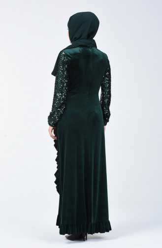 Sequin Detailed Velvet Evening Dress 5105-02 Emerald Green 5105-02